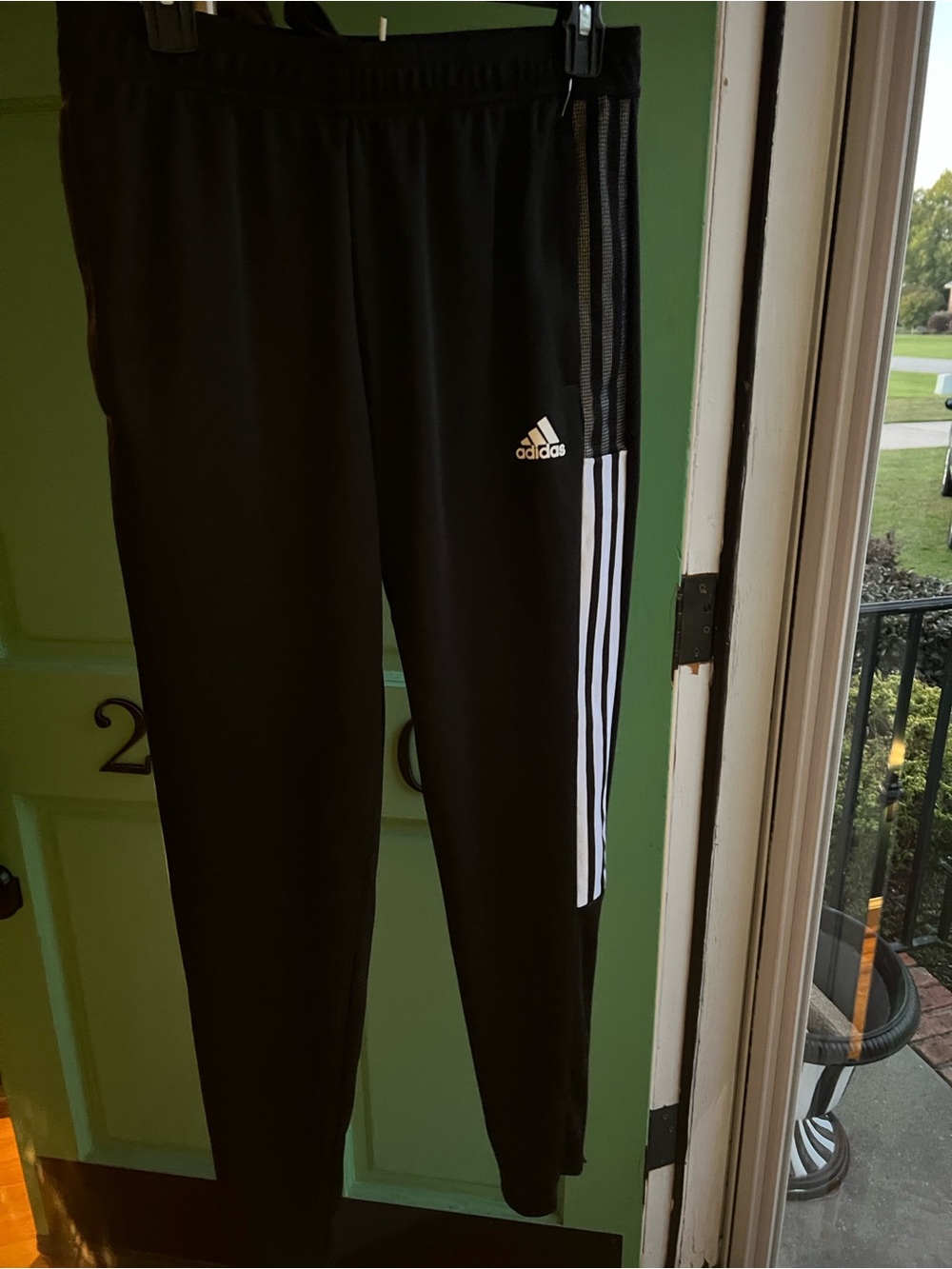 Adidas Black Track Pants with White Stripes / Small